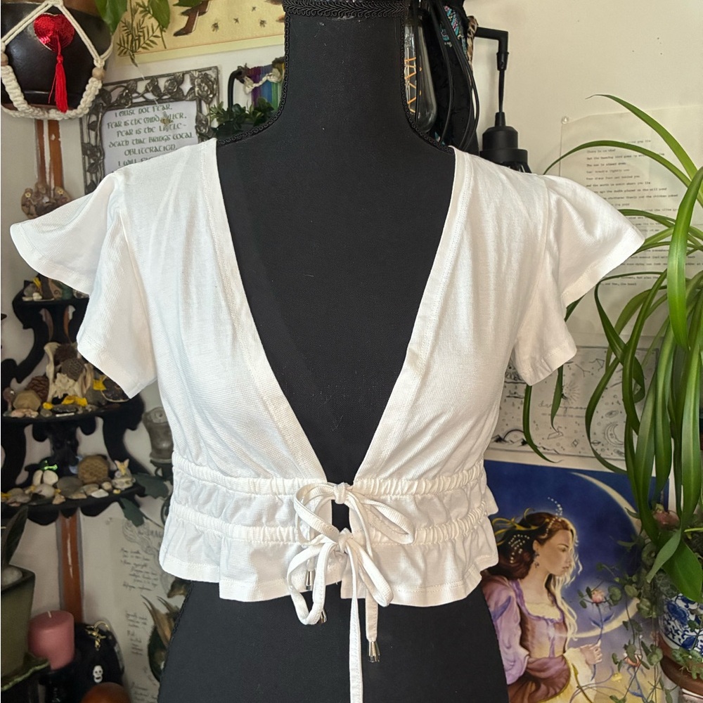 Polly White Ruffled Tie-Front Blouse